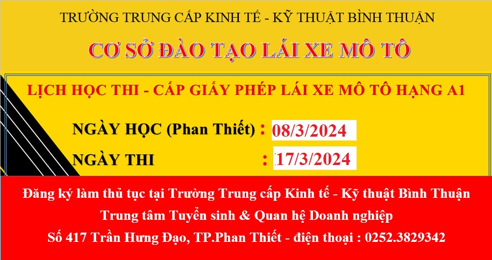 Lịch học và thi GPLX tháng 03/2024